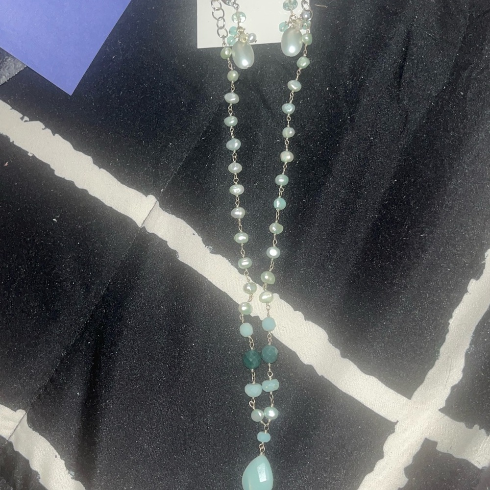 Liz Claiborne Pearl and Teal Necklace